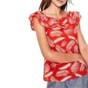 Boden Womens‎ Hettie Off the Shoulder Palm Print Blouse Top Size US 6 Red Boho